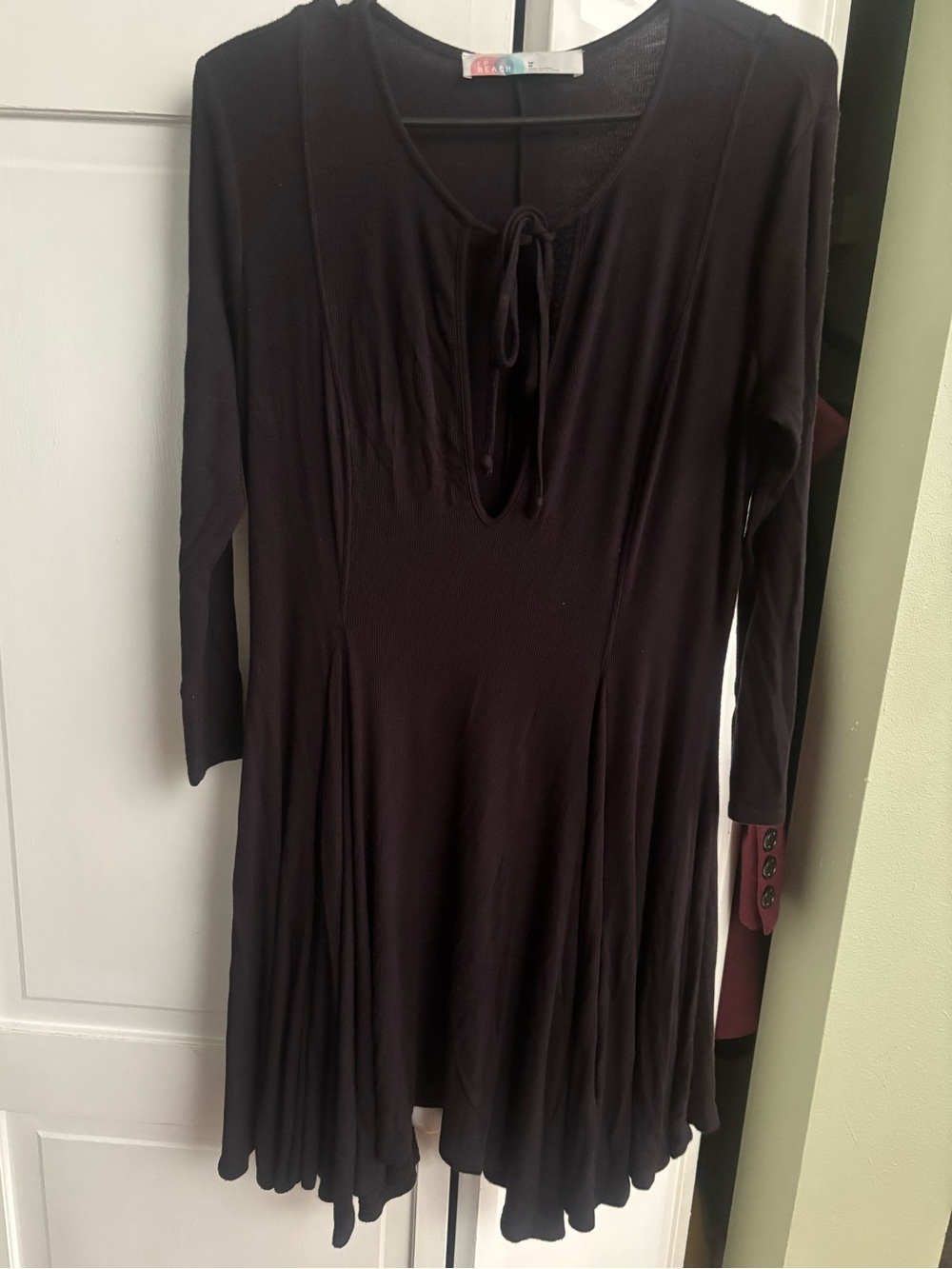 FP Beach Medium Women's Black Tie-Neck Long Sleeve Dress Top - Picture 1 of 3